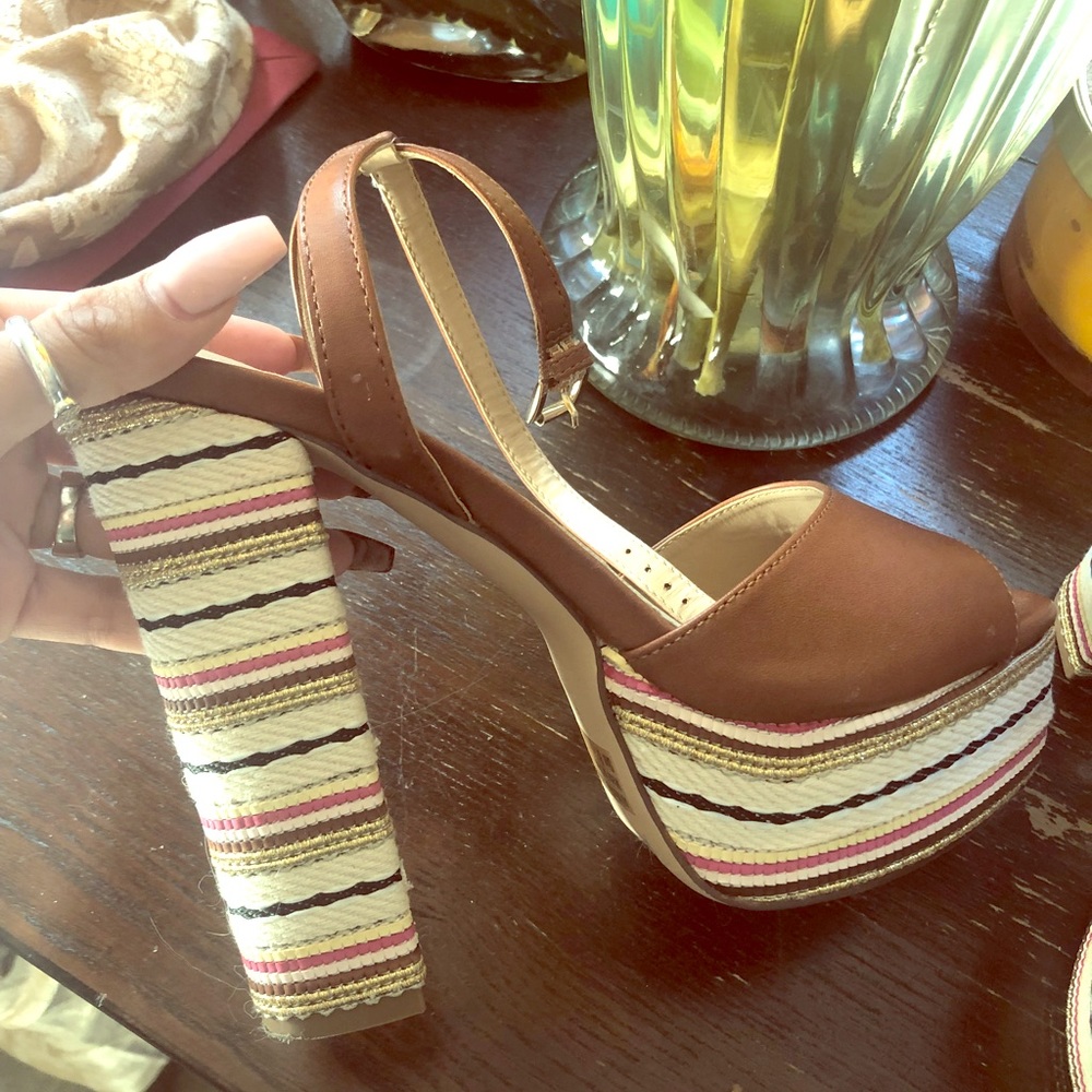 Brown Strappy Platform Heels